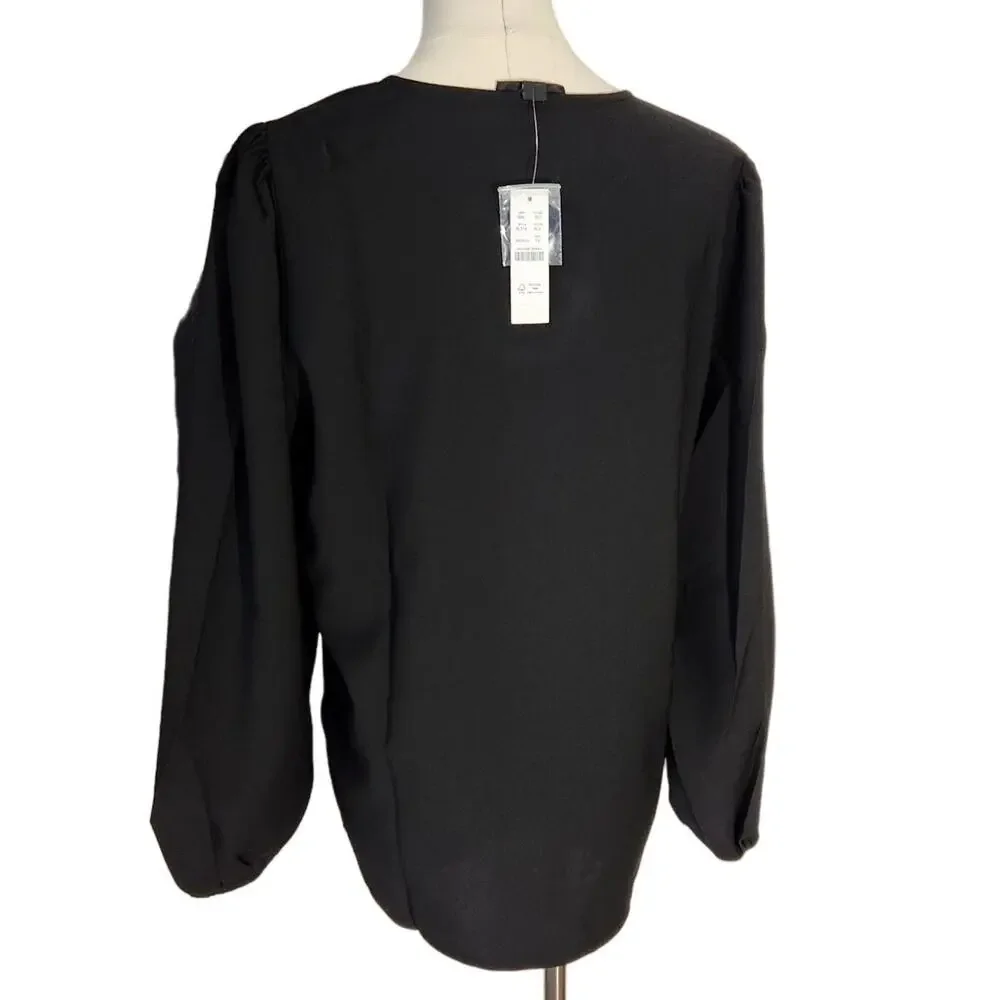 J Crew Black Puff Sleeve Crepe Top Blouse BL712 Office Women Size Small Tall